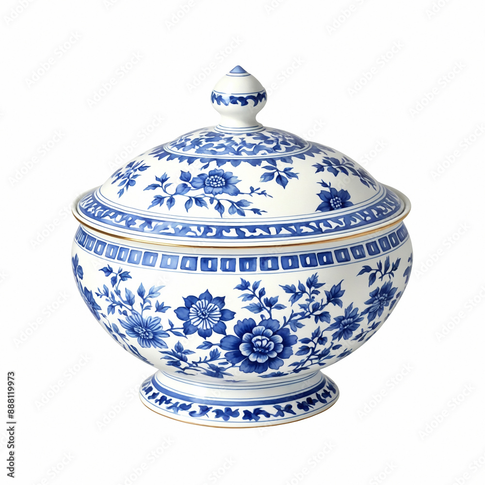 Blue and white chinoiserie. Blue and white chinese porcelain Soup Tureen on white background.. Blue and white chinoiserie. Blue and white chinese porcelain Soup Tureen on white background..