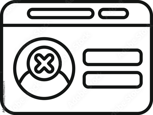 Simple line icon representing a website account being deleted, possibly due to security breach or user request