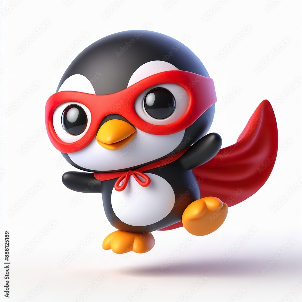 Fototapeta premium 3D superhero cute penguin with a cloak and mask