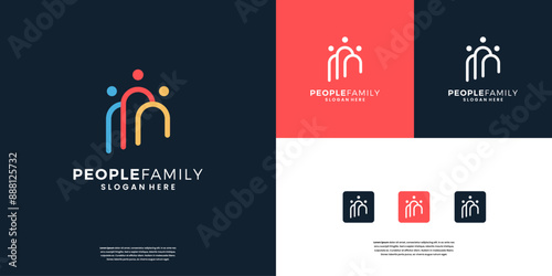 Minimalist community people family or teamwork logo design template
