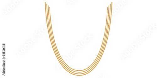 Multilayer Trendy Gold Chains On White Background, Unique Fine Jewelry Neck Design Vector Illustration.	