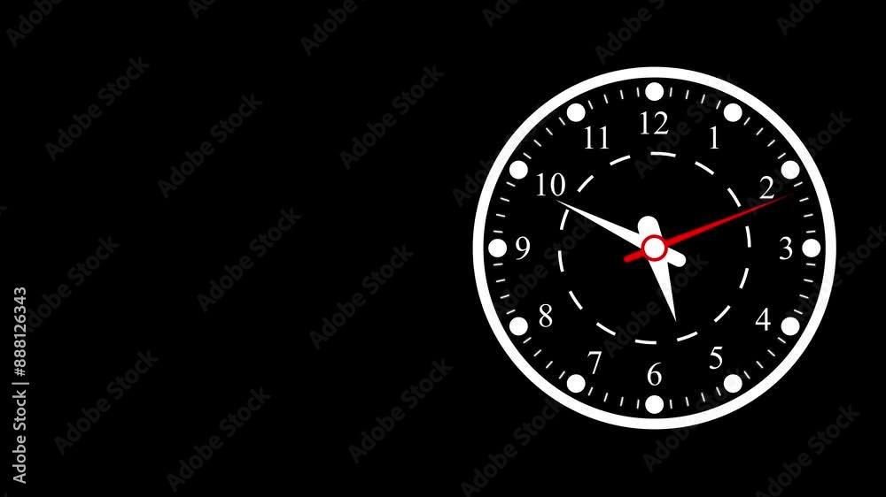 Clock face. Fast rotating clock hands. Seamless loop. Wall clock animation on black background. Clock face. Fast rotating clock hands. Seamless loop. Wall clock animation on black background.