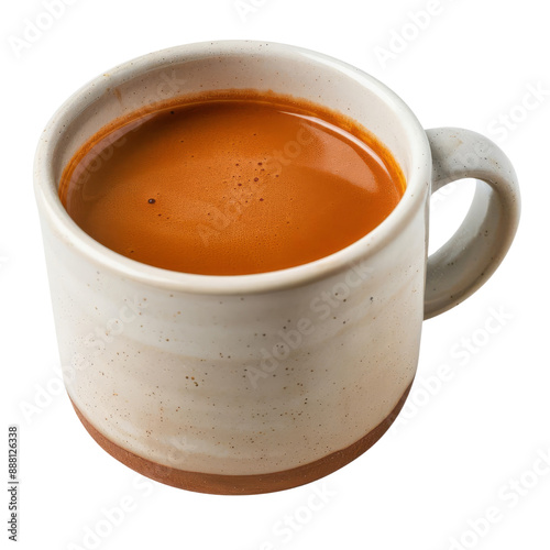 A close-up of a steaming cup of coffee in a white mug.  The coffee is dark and rich, and the mug is simple and elegant.