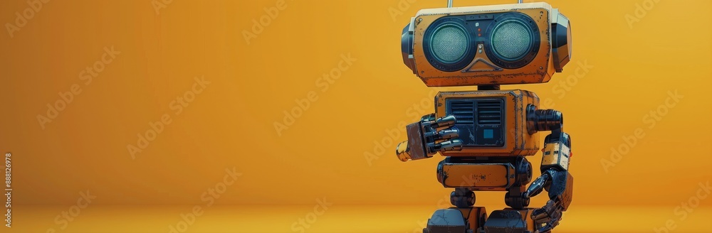 Black and Orange Robot Standing on Orange Background Black and Orange Robot Standing on Orange Background
