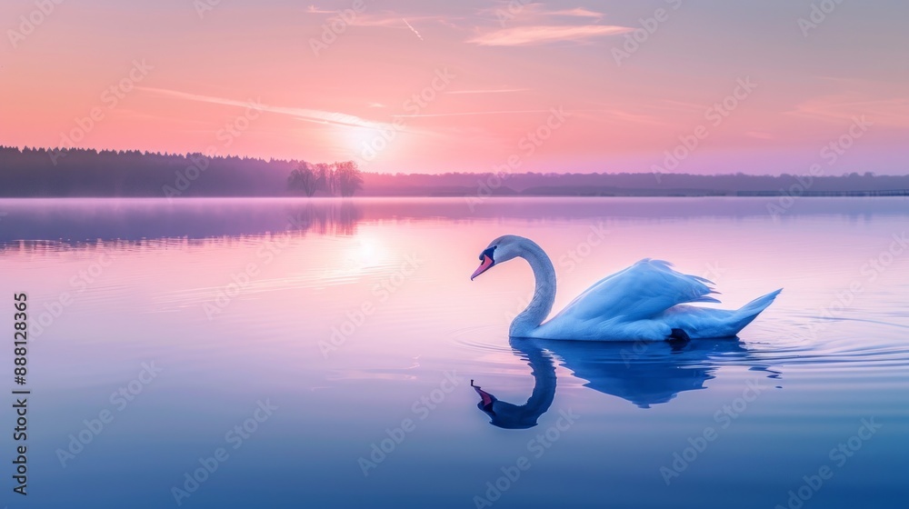 Fototapeta premium Serene Swan at Sunrise