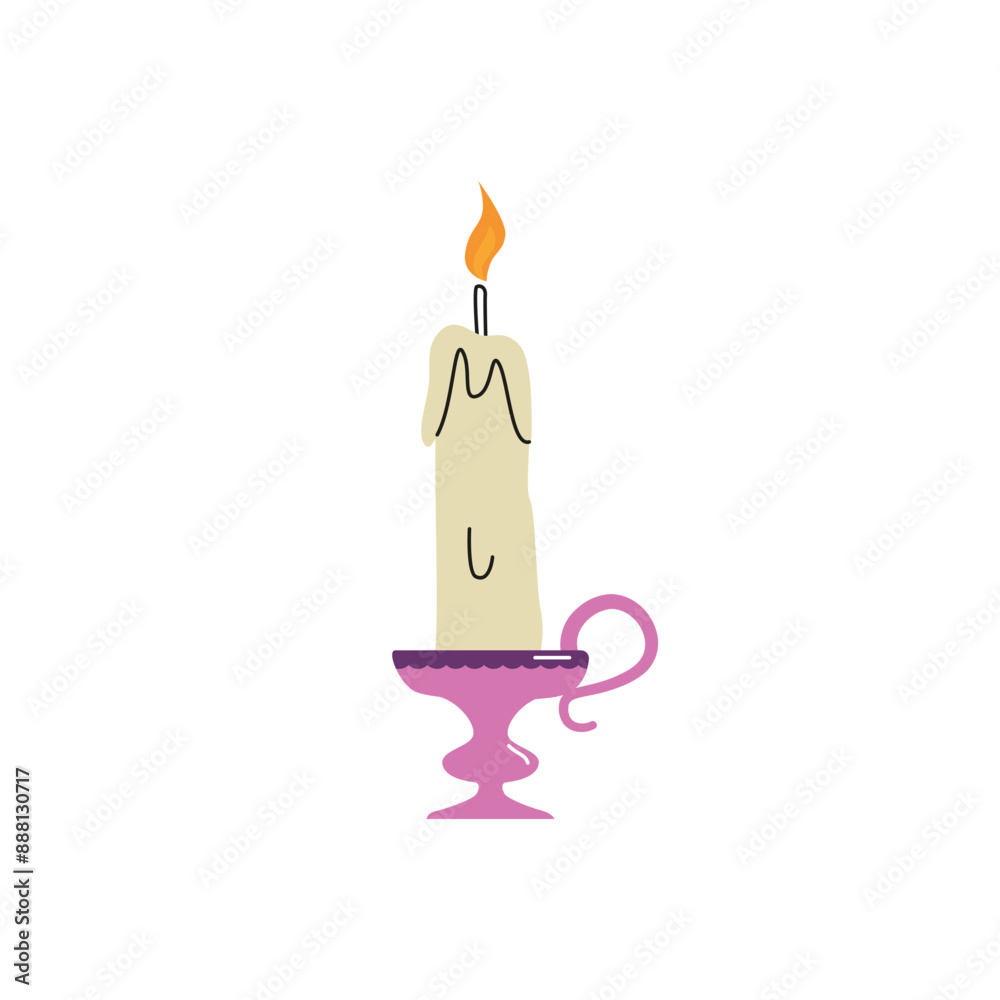 Obraz premium Vector flat design of a candle with molten wax in an antique candlestick