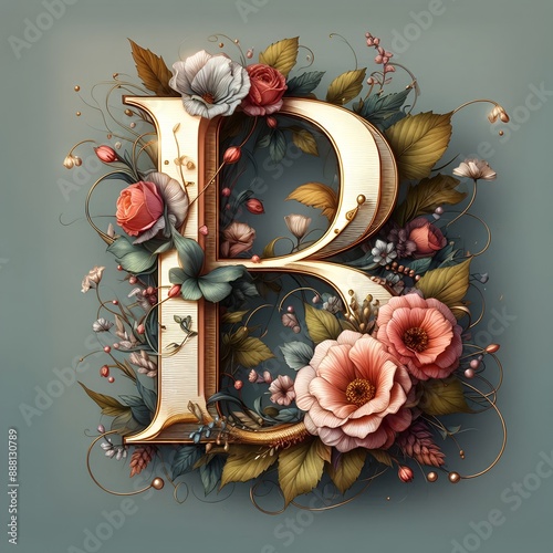 Floral Capital letter B flower elements flower made of flower View of 3d letter