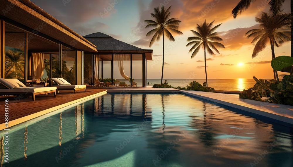 Fototapeta premium pool at sunset