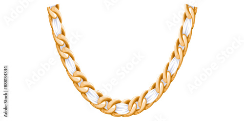 Stylish Gold Chain Isolated On White Background, Gold Jewelry Vector Illustration.	