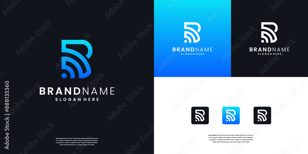 Initial B and internet wireless monogram and elegant logo design inspiration Initial B and internet wireless monogram and elegant logo design inspiration