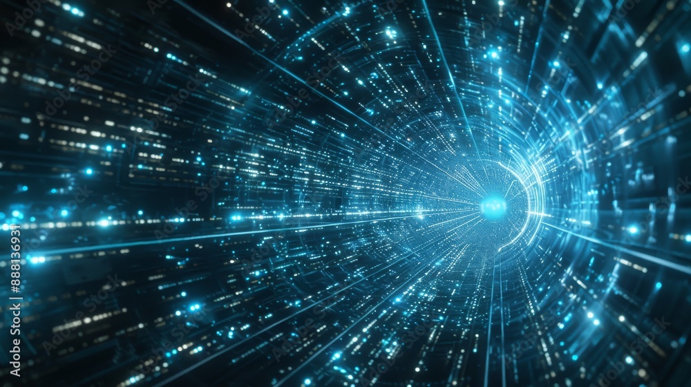 Luminescent blue lines and dots radiate from a central point on a dark background, evoking a sense of dynamic energy and technological progress. Luminescent blue lines and dots radiate from a central point on a dark background, evoking a sense of dynamic energy and technological progress.