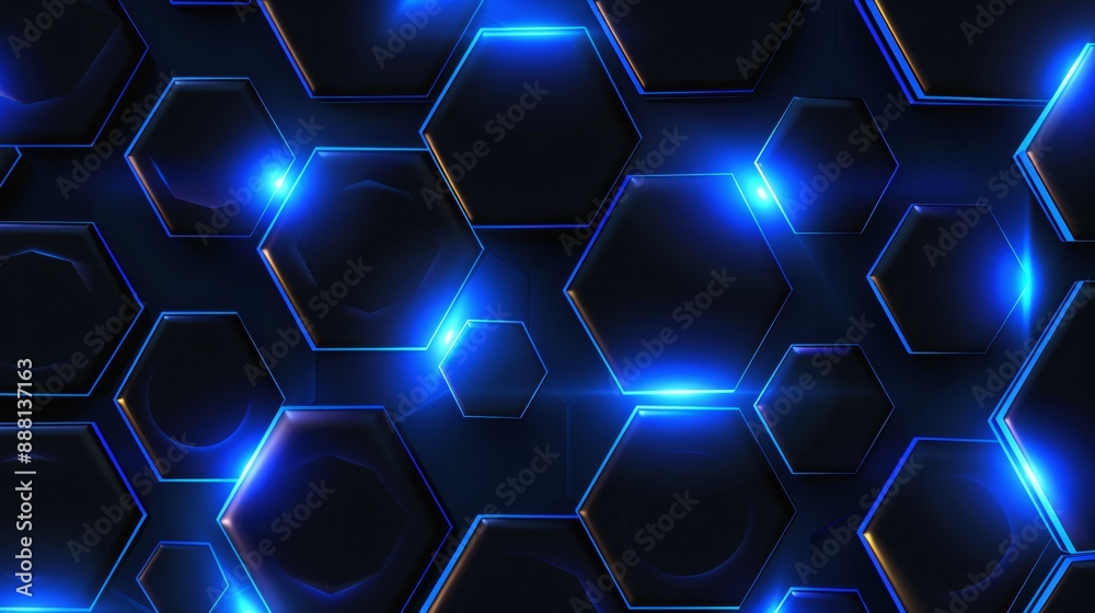 An abstract background with hexagonal shapes in glowing blue hues. An abstract background with hexagonal shapes in glowing blue hues.