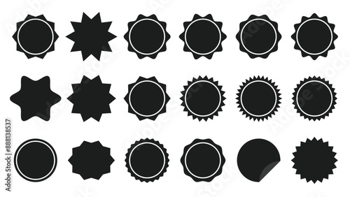 sale sticker, price tag, starburst, quality mark, sunburst badges, retro stars. Flat vector design elements. Starburst speech bubbles or attention grabber set Black Color