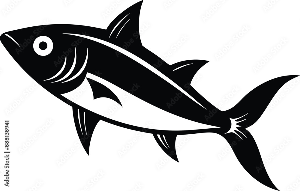 Black White Sardine Silhouette Vector Illustration. Generative AI Black White Sardine Silhouette Vector Illustration. Generative AI