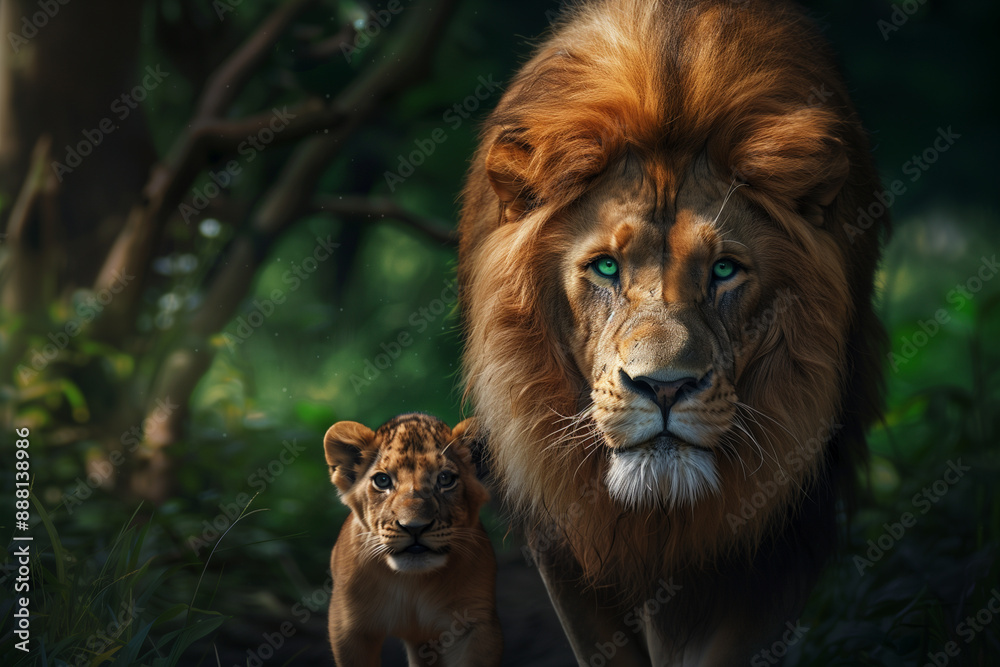 focus and determination, portrait of a Lion and cub focus and determination, portrait of a Lion and cub