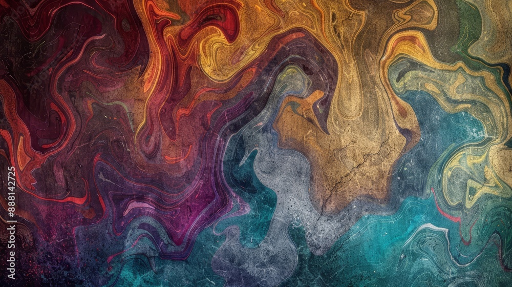 Naklejka premium Abstract wallpaper with smoky patterns jewel-toned colors worn-out silk texture