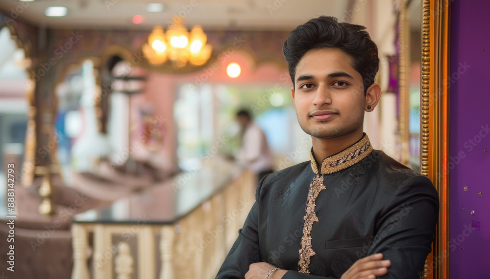Fototapeta premium young indian man standing in salon