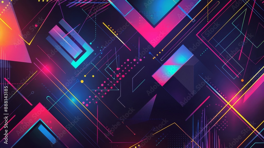 Neon geometric shapes on dark abstract wallpaper futuristic digital backdrop Neon geometric shapes on dark abstract wallpaper futuristic digital backdrop