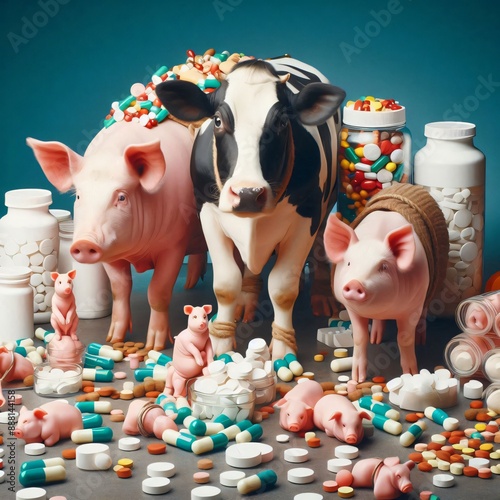 farm animals fed antibiotic medicines photo