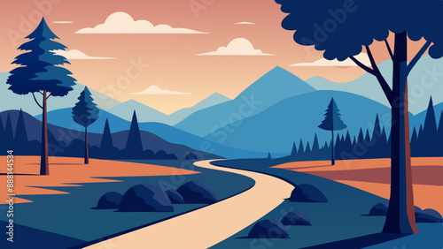 Nature park with trees and path scenery landscape vector illustration 
