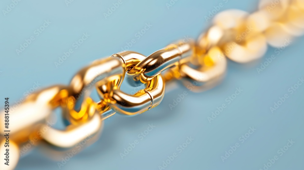Fototapeta premium A close-up image of a gold chain on a blue background.
