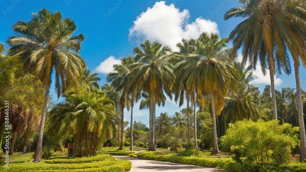 Scenic Tropical Park with Towering Palm Trees. Made with Generative AI Technology Scenic Tropical Park with Towering Palm Trees. Made with Generative AI Technology