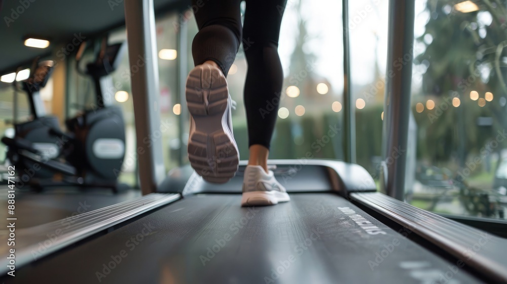 A person running on a treadmill in a modern gym, representing indoor exercise and fitness goals A person running on a treadmill in a modern gym, representing indoor exercise and fitness goals