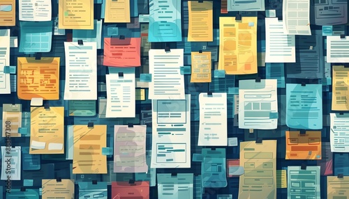 Colorful sticky notes with various information pinned on a cork board.