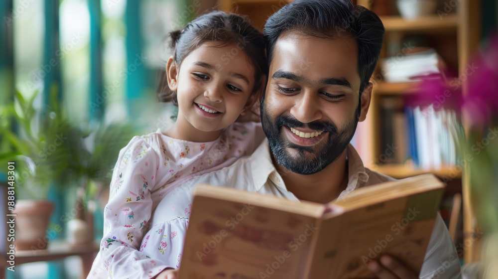 indian father and daughter reading book together indian father and daughter reading book together
