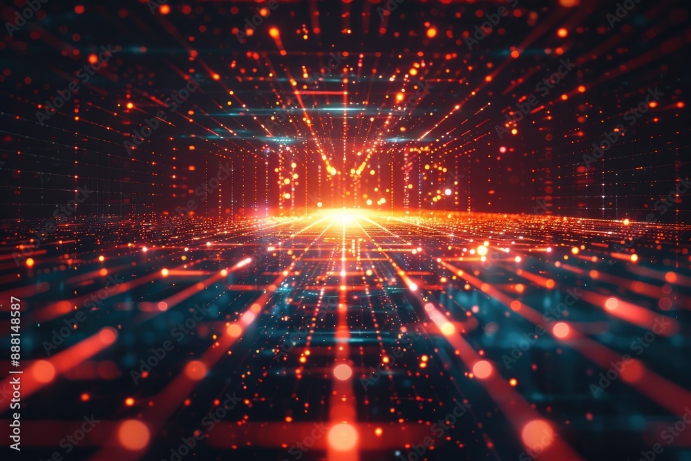 Fototapeta premium A high-tech tunnel illuminated by glowing lights, creating a futuristic and mesmerizing atmosphere, A glowing of energy radiating from the center, AI generated