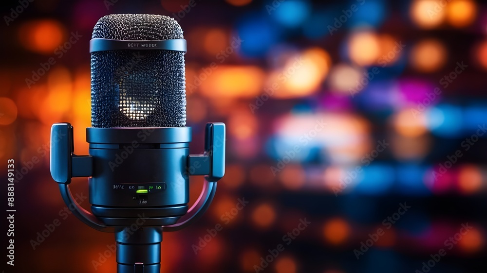 Professional Studio Condenser Microphone on Dark Background, Microphone Symbolizing Podcasting in Professional Studio, Condenser Microphone for Recording Audio Podcasts, Studio Microphone Designed for Professional Studio Condenser Microphone on Dark Background, Microphone Symbolizing Podcasting in Professional Studio, Condenser Microphone for Recording Audio Podcasts, Studio Microphone Designed for
