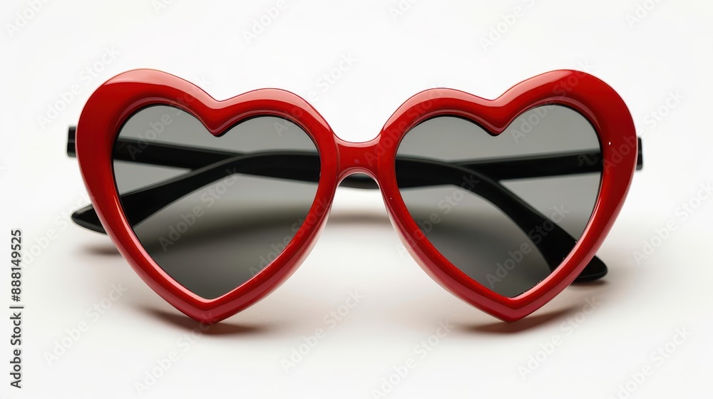 Fototapeta premium A heartshaped sunglasses, Valentine s Day accessory, retro style, red and black, isolated on white background