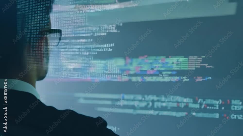 A software developer working on a complex coding project, multiple lines of code filling the screen, with the background slightly blurred to focus on the coding process A software developer working on a complex coding project, multiple lines of code filling the screen, with the background slightly blurred to focus on the coding process