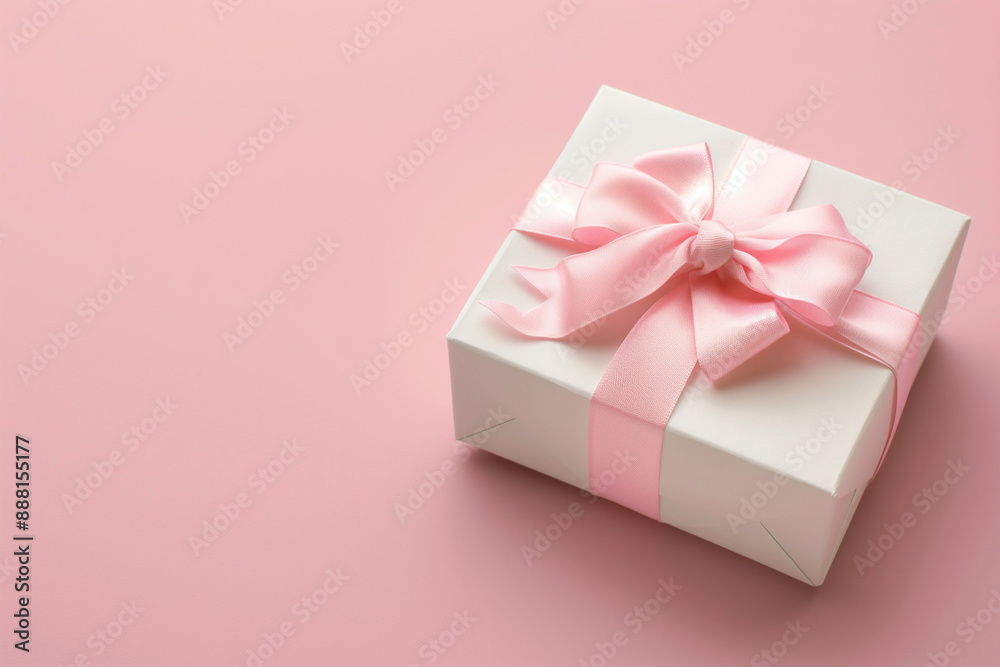 Gift wrap with a pink bow on a pink background. Birthday gift. Gift wrap with a pink bow on a pink background. Birthday gift.