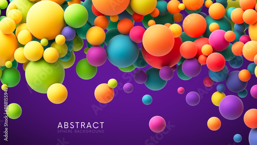 Colorful rainbow gradient matte soft balls in different sizes. Many abstract bright multicolored flying balloons or spheres for kids zone, children's playroom or party decoration. Vector illustration