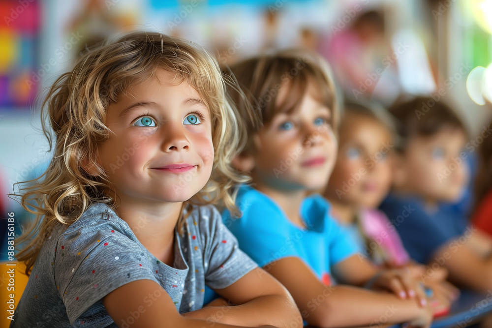 A portrait of a little girl immersed in collaborative classroom tasks with her friends. For interactive learning and student collaboration in schools. A portrait of a little girl immersed in collaborative classroom tasks with her friends. For interactive learning and student collaboration in schools.