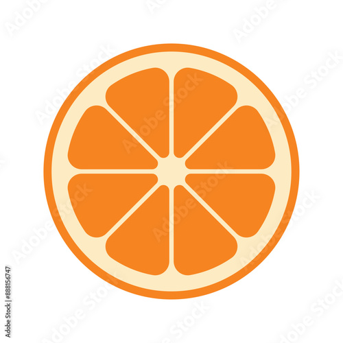 Fresh orange slice isolated on a white background, Vector illustration. Ideal for decorative poster, emblem natural product, farmers market. Perfect for packaging cosmetics, healthy food concept.