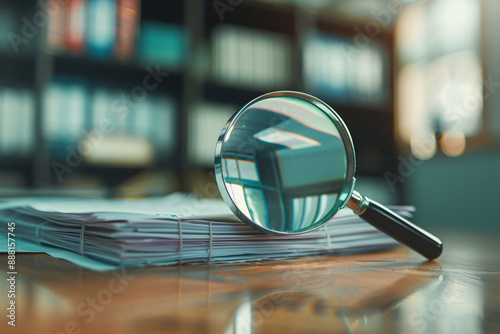 Wallpaper Mural a magnifying glass on a stack of papers Torontodigital.ca