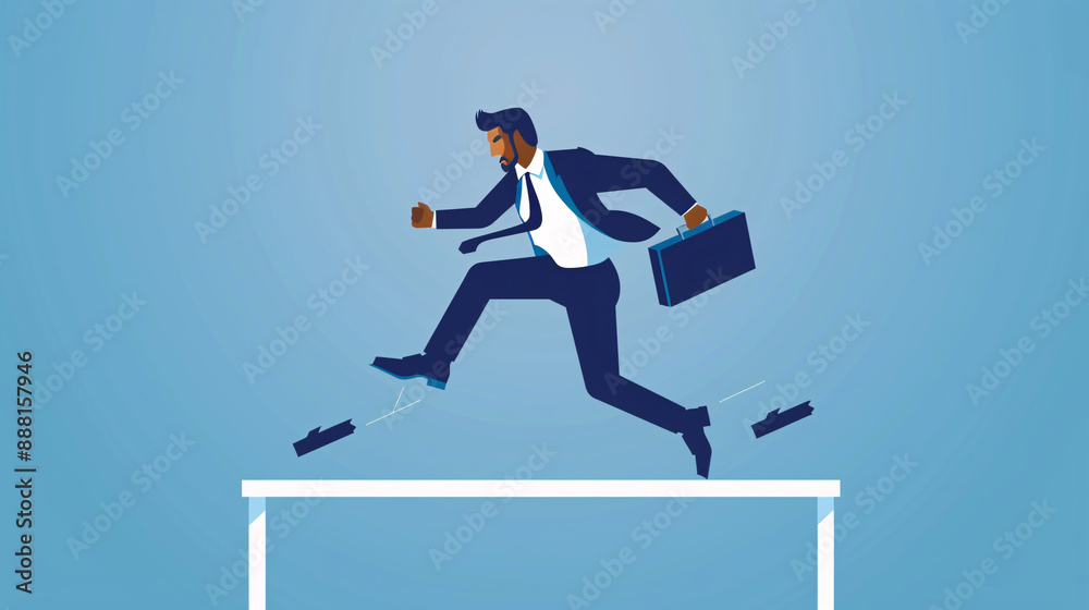 a man in a suit running over a hurdle a man in a suit running over a hurdle