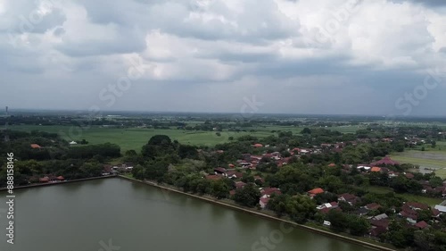 Aerial view of rural village by water - Majapahit royal pool photo