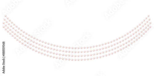 Stunning Pearl Necklace On White Background, Vintage Jewelry Beads Garland Vector Illustration.	