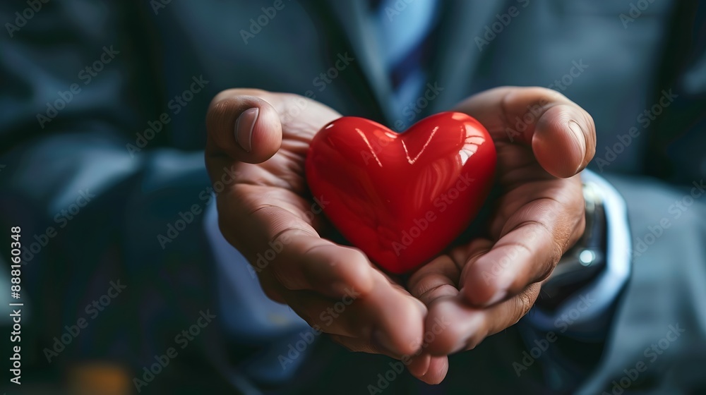 heart symbol in hand of businessman, healthcare, giving love, love festival and valentine day concept heart symbol in hand of businessman, healthcare, giving love, love festival and valentine day concept