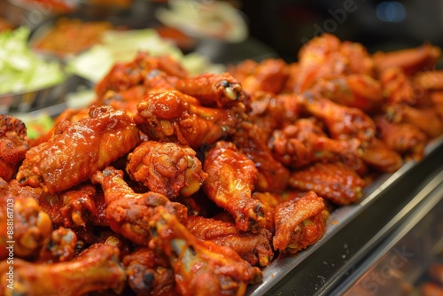 Delicious wings served with crisp lettuce and flavorful sauce on a plate, A platter of spicy buffalo wings, AI generated