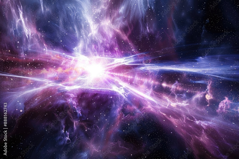 Purple nebula with stars in outer space, A pulsar sending out regular bursts of radiation across the cosmos, AI generated Purple nebula with stars in outer space, A pulsar sending out regular bursts of radiation across the cosmos, AI generated