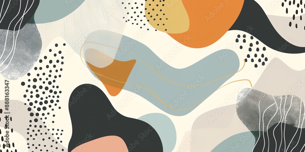 Fototapeta premium A colorful abstract painting with a lot of dots and lines. The painting is a mix of different colors and shapes, creating a sense of movement and energy. The overall mood of the painting is vibrant