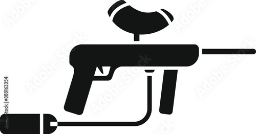Black silhouette of a paintball gun with a compressed air tank, used for shooting games
