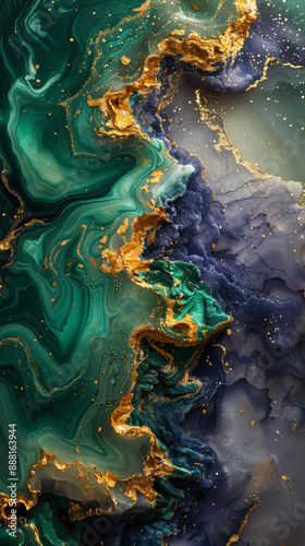 Abstract Green and Purple Marble with Gold photo