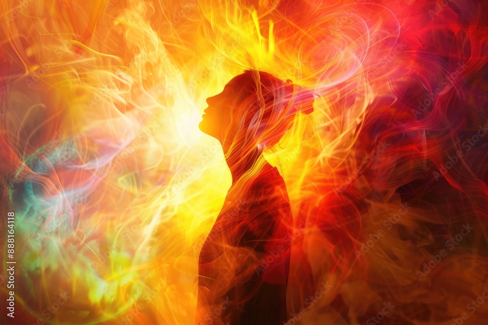 Fototapeta premium Radiant light bursting through dark clouds, symbolizing strength and hope, A radiant aura emanating from a central source, AI generated