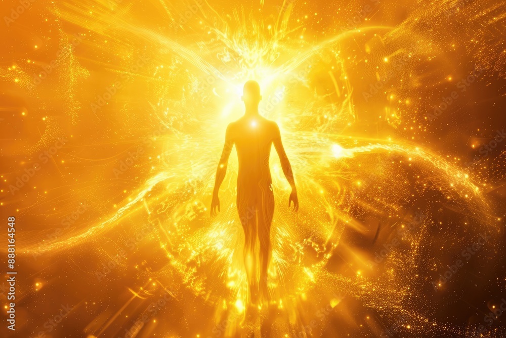 Naklejka premium Glowing light illuminating shadows, embodying courage and enlightenment