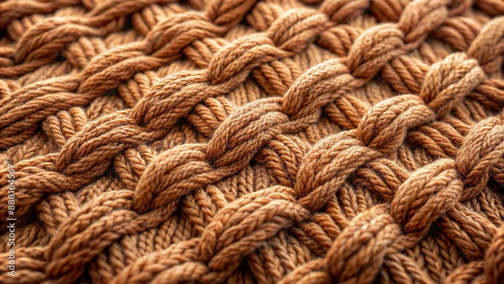 Cozy cable knit stitch pattern on soft, luxurious woolen fabric, showcasing intricate texture and warm, earthy tones in a macro shot. Cozy cable knit stitch pattern on soft, luxurious woolen fabric, showcasing intricate texture and warm, earthy tones in a macro shot.